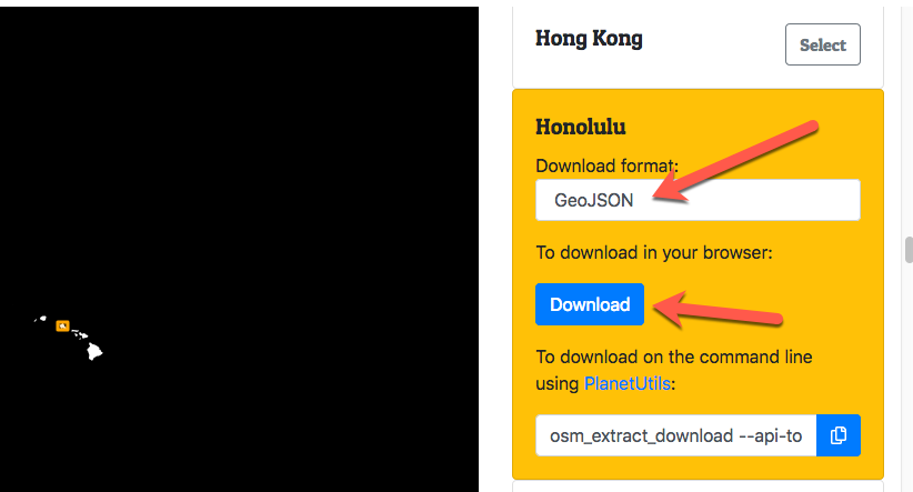 OSM Extracts screenshot: download Honolulu